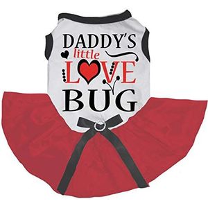 Petitebelle Papa's kleine liefde Bug Katoen Shirt Tutu Puppy Hond Jurk, Small, Wit/Rood Satijn