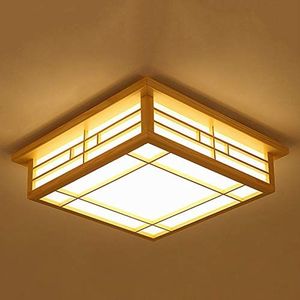 Fetcoi Japanse plafondlamp, moderne led-plafondlampen, warmwit, woonkamerlamp van hout, tatami-lamp, logs, plafondlampen (35 x 35 cm, warmwit)