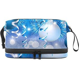 Grote capaciteit reizen cosmetische tas,make-up tas,Waterdichte make-up tas organisator, mooie blauwe witte kerst opknoping bal, Meerkleurig, 27x15x14 cm/10.6x5.9x5.5 in