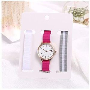 3pcs New Fashion Lady Holiday jurk horloge Suit Rose Gold Silver Clock Horloge Nylon Strap pols horloges for vrouwen (Color : 2)