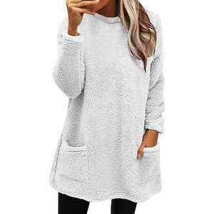 BebeXi Trui uniek stuk winterjas fleece verdikking plus size jas casual plus size losse jas pullover dames dames, 11, wit, S