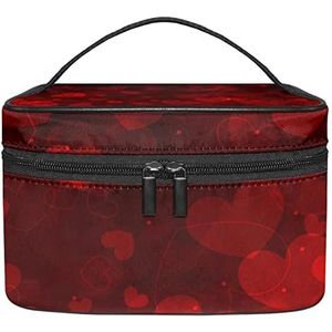 Rode Zwarte Liefde Hart Make-up Organizer Bag, Reizen Make-up Tas Organizer Case Draagbare Cosmetische Tas voor Vrouwen en Meisjes Toiletartikelen, Meerkleurig, 22.5x15x13.8cm/8.9x5.9x5.4in