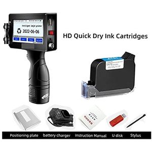 Draagbare Printer, Engels 12.7mm Handheld Inkjet Printer Draagbare Kleine Label Codering Machine Productie Datum QR Barcode Logo Permanente Inkt(Printer-HD Black Ink)