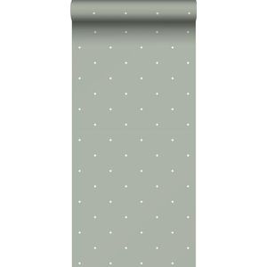 behang bloemetjes vergrijsd groen en wit 53 cm x 10 m - van Sanders & Sanders