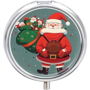 Pil Organizer 3 Compartiment Santa Claus geeft pillendoos met spiegel reizen pillenetui voor zak metalen pillencontainer wekelijkse geneeskunde planner vitamine organisator 1,97 inch