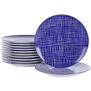 vancasso Takaki Porseleinen Dinner Plate Set van 12, Japanse Stijl Servies Blauw Servies Servies Servies 4 Stuks Handgeschilderd Servies 10.6"" Diner/Salade/Fruit/Snack Plaat (27 * 27 * 2,5 cm)