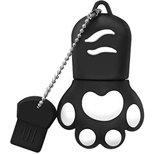 USB-stick, 128 GB, 2.0, schattige mini-flashdrive, hoge capaciteit, creatieve usb met kattenpoot, zwart