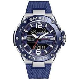 Heren Causal Watch, Sports Analoog Quartz Horloge Dual Display, LED Digitale Display Klok, Militaire Outdoor Waterdichte Chronograaf,Blauw