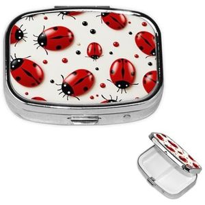 Rode lieveheersbeestje pillendoos 2 compartimenten pillendoosje voor portemonnee en zak schattige pillenorganizer met spiegel draagbare reispillendoos metalen vierkante medicijnorganisator uniek