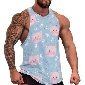 Roze varkens heren tanktop grafische mouwloze bodybuilding T-shirts casual strand T-shirt grappige sportschool spier