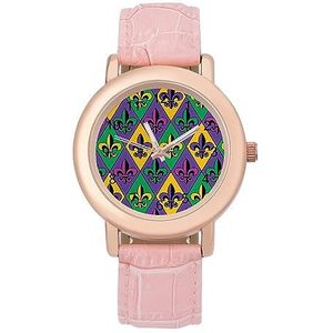 Mardi Gras Fleur De Lis Horloges voor Vrouwen Mode Sport Horloge Dames Lederen Horloge