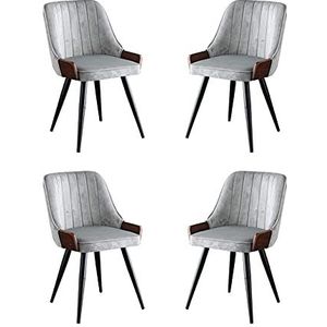 GEIRONV Fluwelen stoel keuken stoelen set van 4, zwart metalen benen armleuning eetkamer stoelen woonkamer slaapkamer Receptie stoelen Eetstoelen (Color : Gris)