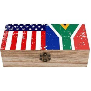 Amerikaanse Zuid-Afrikaanse vlag houten ambachtelijke opbergdozen met deksels aandenken schat sieradendoos organisator