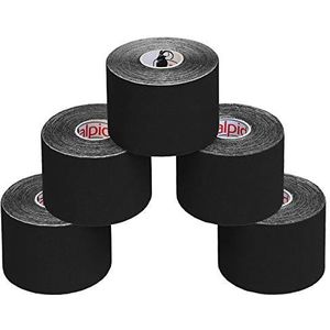 ALPIDEX 5 Stuck Kinesiology Tape Veel kleuren 5 m x 5 cm Toepassingsfolder Elastisch Waterdicht Huidvriendelijk Fysio Spier Tape Set, Kleur:Zwart