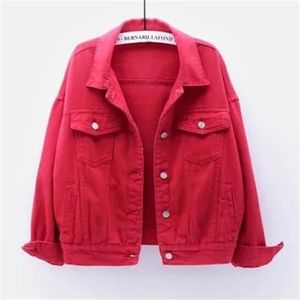 Denim jack for dames, reversjas met enkele rij knopen, mode, casual tops, bovenkleding, vrouwelijke overjas (Color : Red, Size : S)