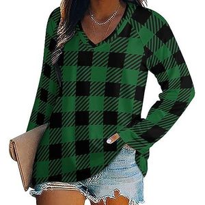 Groen Zwart Buffalo Plaid Vrouwen Casual Lange Mouw T-shirts V-hals Gedrukt Grafische Blouses Tee Tops 4XL