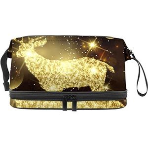 Grote capaciteit reizen cosmetische tas, make-up tas, waterdichte make-up tas organizer, kerst achtergrond met glinsterende herten elanden, Meerkleurig, 27x15x14 cm/10.6x5.9x5.5 in