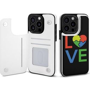 Live And Love Autisme Portemonnee Flip Case Voor iPhone 15/iPhone 15 Plus/iPhone 15 Pro/iPhone 15 Pro Max Stand Cover Met Kaartsleuven Houder