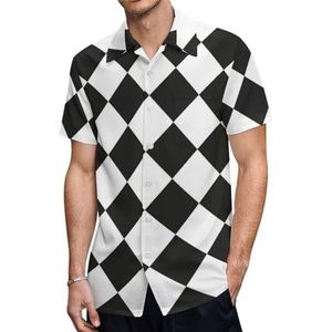 Zwart Wit Plaids Heren Korte Mouw Shirts Casual Button-down Tops T-shirts Hawaiiaanse Strand Tees 2XS