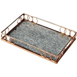 Metalen rand glazen dienblad dienbladen glazen dienblad walnoot fruit Dim Sum Opslag Tray Theeblad (F)