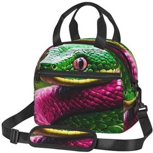 OdDdot Groene Snake Print Lunch Bag Herbruikbare Geïsoleerde Volwassen Tote Lunch Tas Voor Vrouwen/Mannen Werk Picknick Strand Reizen