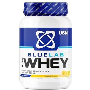 USN Blue Lab Whey NBLW05 Proteïnedrank van poeder, weiproteïne en BCAA, massageopname en herstel, shaker post-training, bananensmaak, 908 g