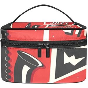 Muziek Sax Jazz Instrument Rood Grijs Make-up Organizer Bag, Reizen Make-up Tas Organizer Case Draagbare Cosmetische Tas voor Vrouwen en Meisjes Toiletartikelen, Meerkleurig, 22.5x15x13.8cm/8.9x5.9x5.4in