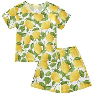 YOUJUNER Kinderpyjama set geel citroen T-shirt met korte mouwen zomer nachtkleding pyjama lounge wear nachtkleding voor jongens meisjes kinderen, Meerkleurig, 12 jaar