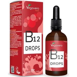 Vegavero Vitamine B12 druppels | 50 ml zonder alcohol | Actieve vormen: 80% methyl & 20% adenosylcobalamine | 500 µg B12-vloeistof | Laboratorium getest en zonder bewaarmiddelen