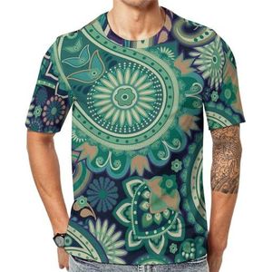 Groen Paisley T-shirt met korte mouwen voor heren met ronde hals print casual T-shirt 2XL