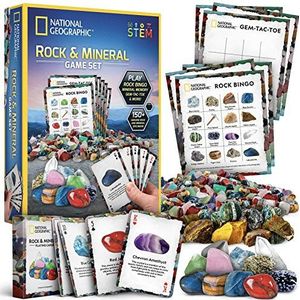 National Geographic Rock Bingo Game - Speel Rock Bingo, Mineraal geheugen, Gemstone Trivia, & je favoriete kaartspellen, inclusief meer dan 150 rotsen en mineralen, geweldig educatief STEM-speelgoed voor kinderen