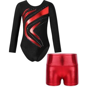 JMORCO Turnpakje voor meisjes, kinderen, tutu, ballet, dansen, outfits, tieners, turnshirt, shorts, dancewear voor meisjes, kinderen, skaten, body, dansen, kleding, rood, 10