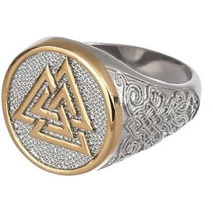 Viking Valknut Ring Voor Heren - Noorse Odin Driehoek Symbool Zegelring Van Roestvrij Staal - Mode Hip Hop Biker Vintage Amulet Keltische Ring Bescherming Sieraden (Color : White, Size : 09)