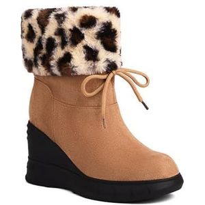 Winterlaarzen Vintage Enkellaarsjes Met Sleehak, Pluche Gevoerde Snowboots, Suède Veterlaarzen, Vrijetijds Enkellaarsjes, Warme Katoenen Outdoorschoenen (Color : Brown, Size : 42 EU)