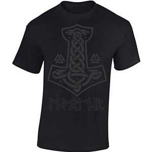 Baddery Viking-T-shirt heren | Mjölnir & Wolf T-shirt | Viking Shirt Mannen, Mjölnir - Zwart, XL