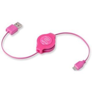 ReTrak USB-kabel (intrekbaar, USB 2.0, A-stekker naar Micro 5-pin, roze