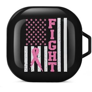 Fight Pink Ribbon USA Flag Oortelefoon Hoesje Compatibel met Galaxy Buds/Buds Pro Schokbestendig Hoofdtelefoon Case Cover Zwart-Stijl