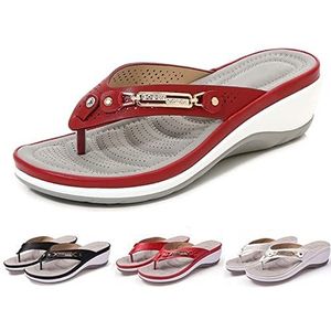 Orthopedische Slippers voor Vrouwen met Arch Ondersteuning Fasciitis Plantaris Sandalen voor Platvoeten Comfortabel Lopen Orthopedische Thong Sandalen (Color : Red, Size : 39 EU)