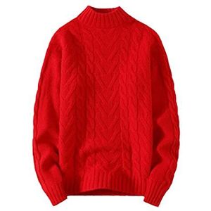 O-hals Gebreide Truien Mens Casual Losse Solid Jumper Herfst Winter Lange Mouw Warm Trui Tops Streetwear, Rood, L