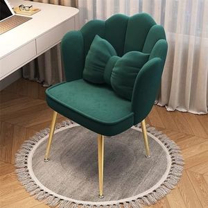 Vanity Chair for make-upkamer, comfortabele bloemblaadjesstoel uit het midden van de eeuw moderne ijdelheid geschulpte stoel, retro vrijetijdsaccent eetkamerstoel (Color : Green, Size : Black Legs)