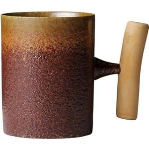 BLacOh Mokken keramische vintage kantoor thee water beker creatieve retro aardewerk koffie melk mokken met houten handvat drinkgerei koffiemokken (maat: zoals getoond, kleur: 1-2)
