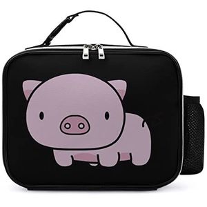 Leuke Cartoon Varken Afneembare Maaltijd Pack Herbruikbare Lederen Lunch Box Container Draagbare Lunch Bag