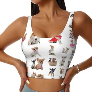 Leuke Chihuahua Pug Patroon Print Casual Wear Vrouwen Sport Vest Yoga Vest Workout Vest Voor Vrouwen Lichtgewicht Trendy, Zwart, S