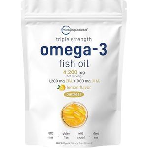 Micro Ingredients Visolie supplementen Omega 3 Triple sterkte 4200 mg per portie, 120 zachte capsules - Citroensmaak - Bu