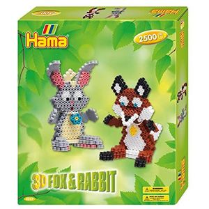 Hama 3247 Rabbit & Fox geschenkverpakking vos en haas 3D, beugelkralen midi, ca. 2500 stuks inclusief pennenplaat en accessoires, kleurrijk, eenheidsmaat.