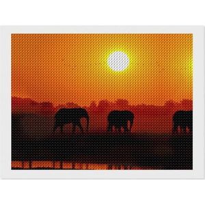 Afrikaanse olifanten bij zonsondergang ronde volledige boor diamant kunst kits accessoires ambacht thuis muur decoratie slaapkamer 30 cm x 40 cm
