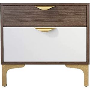 Nachtkastje Dubbele Lade Nachtkastje Slaapkamer Metalen Benen Nachtkastje Opbergkast Grote Capaciteit Nachtkastjes Bijzettafeltje Zijkast Bijzetkast(Color:B-walnut white,Size:40cm)