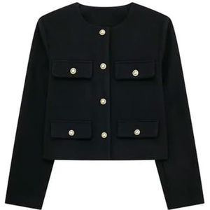 Gyios women's coats Women Cropped Jackets Female Button Blazer Spring Women's Chic Streetwear Outwear Top-black-m