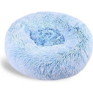 Huisdier bed Dubbele kleur rond huisdierbed lange pluis wasbare kennel Kelvet kattenhuis Chihuahua hondenmand Kattenbed(Blue,Diameter 60CM)