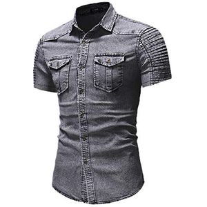 Heren Denim Stonewash Klassiek Western Overhemd, Heren Jeans Jean Overhemd Normale Kraag Parel Studs Zakken Stretch